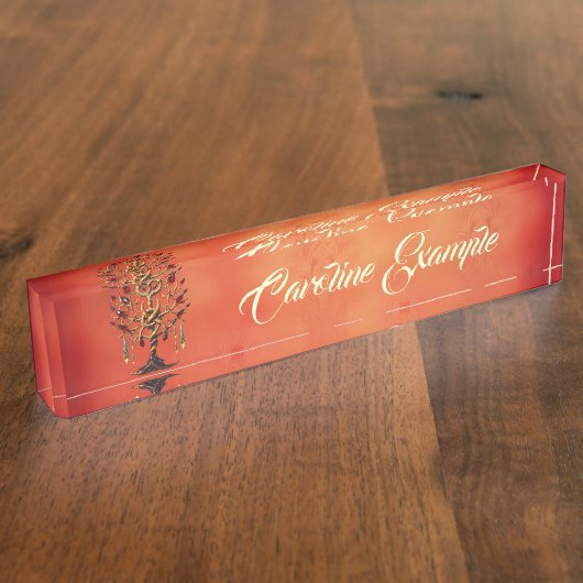 Gouden levensboom met rode edelstenen naambordje (Zijkant)