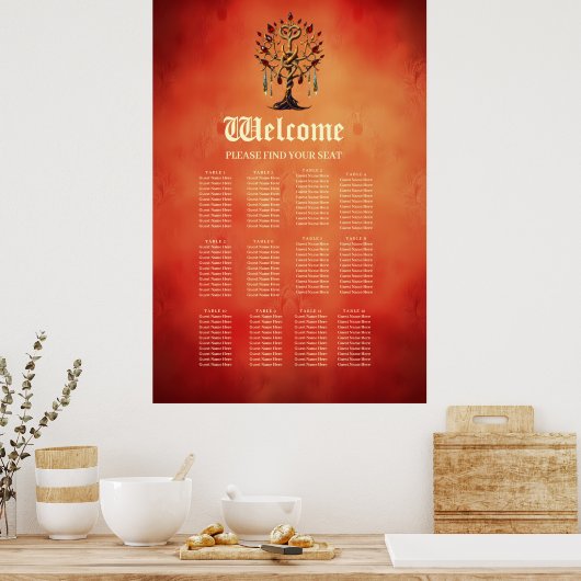 Gouden levensboom met rode edelstenen poster (Keuken)