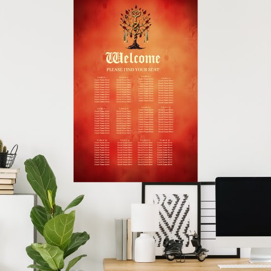 Gouden levensboom met rode edelstenen poster (Thuiskantoor)