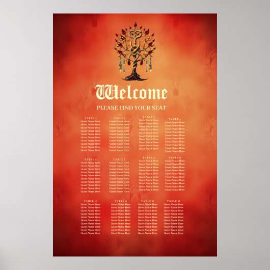 Gouden levensboom met rode edelstenen poster (Voorkant)