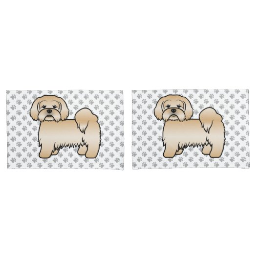 Gouden Lhasa Apso Schattige Cartoonhond Illustrati Kussensloop (Voorkant-Set)