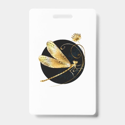Gouden libel in zwarte cirkel badge (Voorzijde)