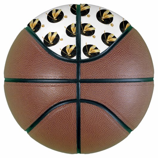 Gouden libel in zwarte cirkel basketbal (Rechts)