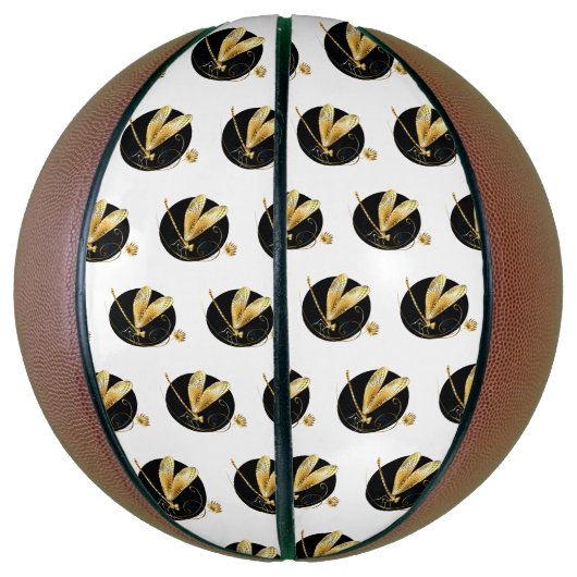 Gouden libel in zwarte cirkel basketbal (Verticaal)