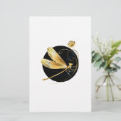 Gouden libel in zwarte cirkel briefpapier (Staand voorkant)