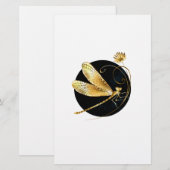 Gouden libel in zwarte cirkel briefpapier (Voorkant / Achterkant)