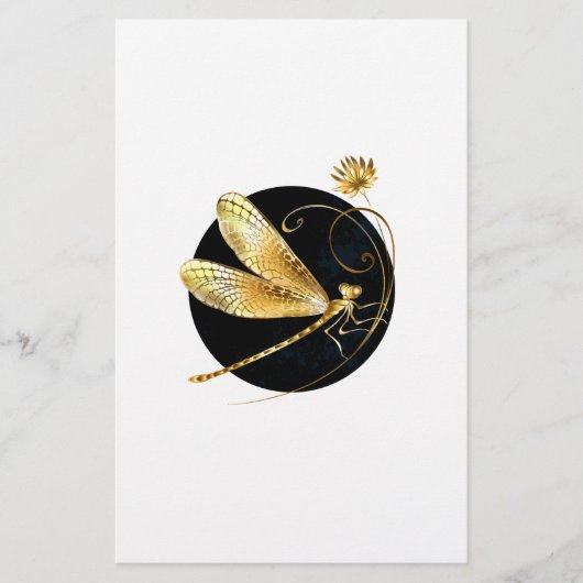 Gouden libel in zwarte cirkel briefpapier (Voorkant)