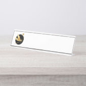 Gouden libel in zwarte cirkel bureau naambordje (Voorkant)