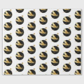 Gouden libel in zwarte cirkel cadeaupapier (Vlak)