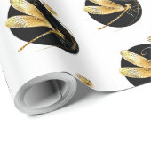 Gouden libel in zwarte cirkel cadeaupapier (Rol Hoek)