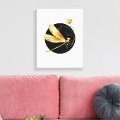 Gouden libel in zwarte cirkel canvas afdruk (Insitu (Woonkamer))