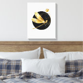 Gouden libel in zwarte cirkel canvas afdruk (Insitu (Slaapkamer))