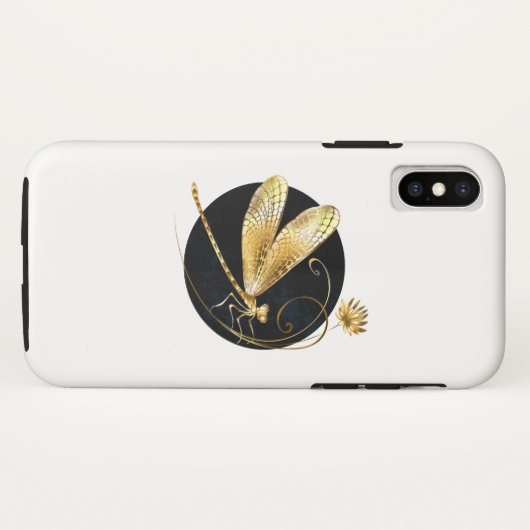 Gouden libel in zwarte cirkel Case-Mate iPhone case (Achterkant (horizontaal))