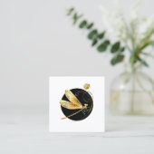 Gouden libel in zwarte cirkel contactkaartje (Staand voorkant)