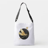 Gouden libel in zwarte cirkel crossbody tas (Achterkant)