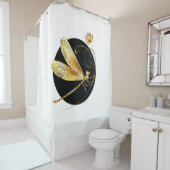 Gouden libel in zwarte cirkel douchegordijn (In situ)