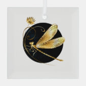 Gouden libel in zwarte cirkel glas ornament (Achterkant)