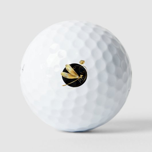Gouden libel in zwarte cirkel golfballen (Voorkant)