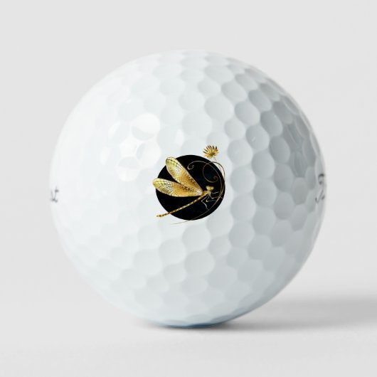 Gouden libel in zwarte cirkel golfballen (Voorkant)
