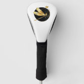 Gouden libel in zwarte cirkel golfheadcover (Voorkant)