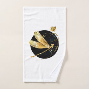 Gouden libel in zwarte cirkel handdoek