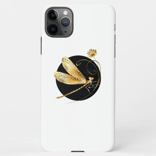 Gouden libel in zwarte cirkel iPhone hoesje (Achterkant)