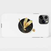 Gouden libel in zwarte cirkel iPhone hoesje (Achterkant horizontaal)