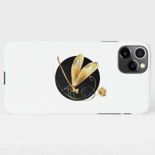 Gouden libel in zwarte cirkel iPhone hoesje (Achterkant horizontaal)