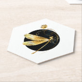 Gouden libel in zwarte cirkel kartonnen onderzetters (Schuin)