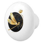 Gouden libel in zwarte cirkel keramische knop (Rechts)