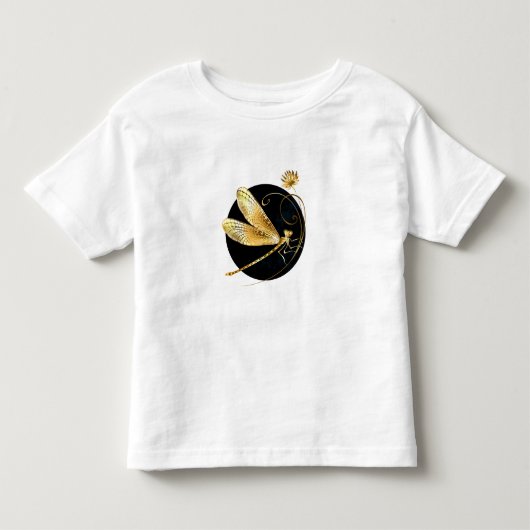 Gouden libel in zwarte cirkel kinder shirts (Voorkant)