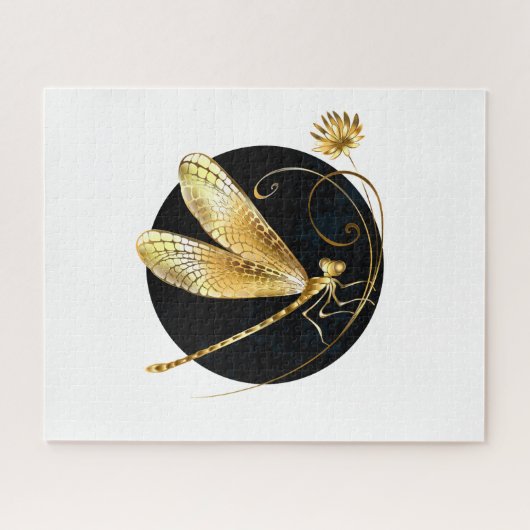 Gouden libel in zwarte cirkel legpuzzel (Horizontaal)