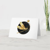 Gouden libel in zwarte cirkel notitiekaartje (Voorkant)