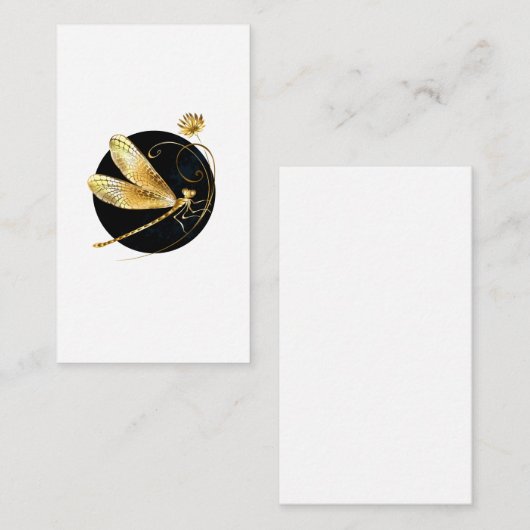 Gouden libel in zwarte cirkel notitiekaartje (Voorkant / Achterkant)