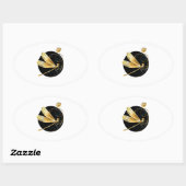 Gouden libel in zwarte cirkel ovale sticker (Vel)