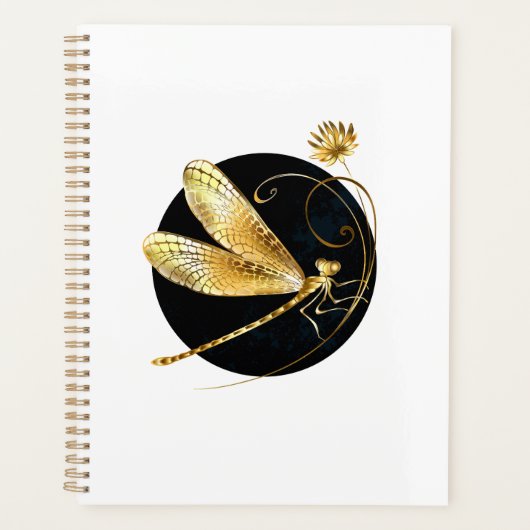 Gouden libel in zwarte cirkel planner (Voorkant)