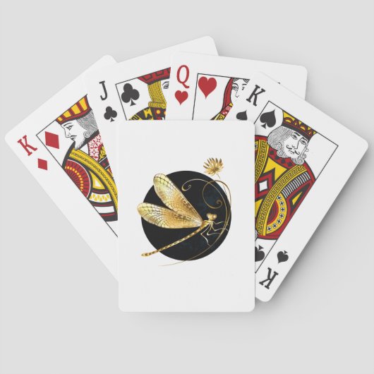 Gouden libel in zwarte cirkel pokerkaarten (Achterkant)
