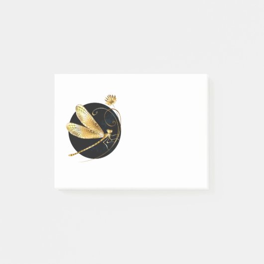 Gouden libel in zwarte cirkel post-it® notes (Voorkant)