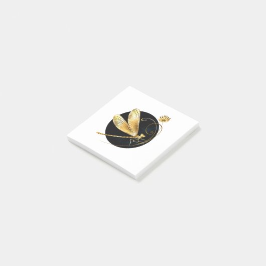 Gouden libel in zwarte cirkel post-it® notes (Schuin)