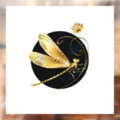 Gouden libel in zwarte cirkel raamsticker (Vel 2)