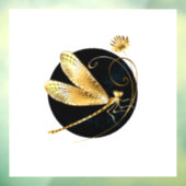 Gouden libel in zwarte cirkel raamsticker (Vel 3)