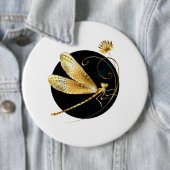Gouden libel in zwarte cirkel ronde button 6,0 cm (In situ)