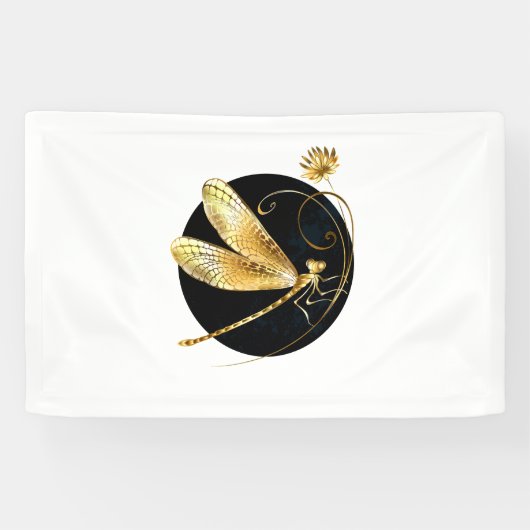 Gouden libel in zwarte cirkel spandoek (Horizontaal)