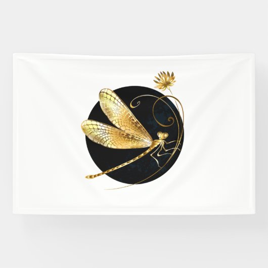 Gouden libel in zwarte cirkel spandoek (Horizontaal)