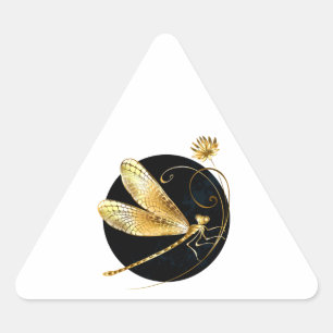 Gouden libel in zwarte cirkel sticker