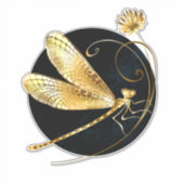 Gouden libel in zwarte cirkel sticker (Voorkant)