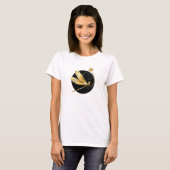 Gouden libel in zwarte cirkel t-shirt (Voorkant volledig)