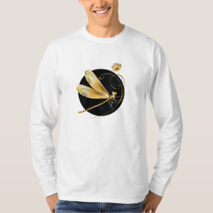 Gouden libel in zwarte cirkel t-shirt