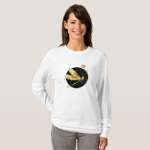 Gouden libel in zwarte cirkel t-shirt (Voorkant volledig)