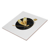 Gouden libel in zwarte cirkel tegeltje (Zijkant)